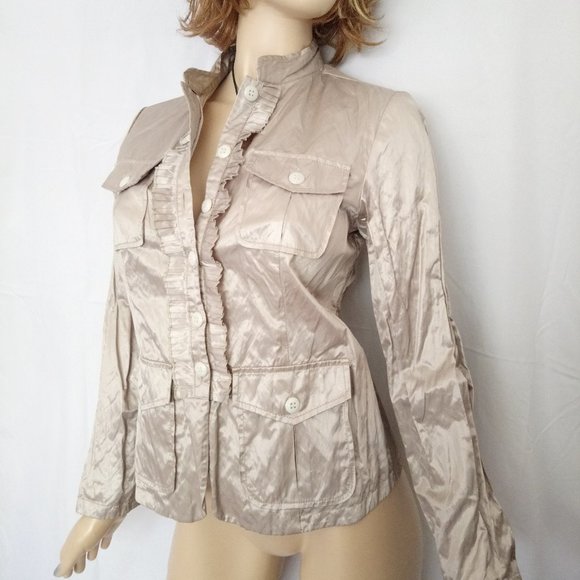 CHICO'S Gold Button Down Jacket Coat Sz 0/S - Picture 4 of 8
